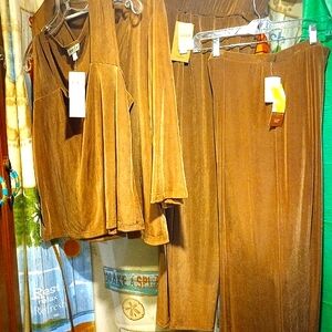 Tan Velour Track Pants, cropped pant, 2 shirts. 4 piece set. THIS IS A STEAL